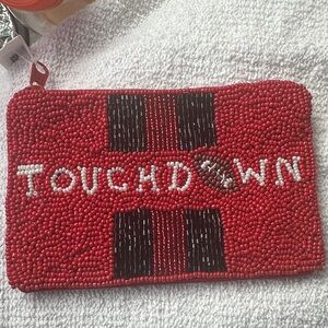 Elegant Red Beaded Touchdown Clutch